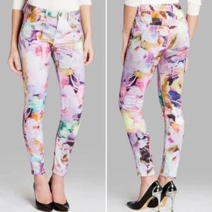 TED BAKER DESIGNER SEW IN LOVE FLORAL PRINT SKINNY JEANS SIZE 28 WOMENS ELECTRIC